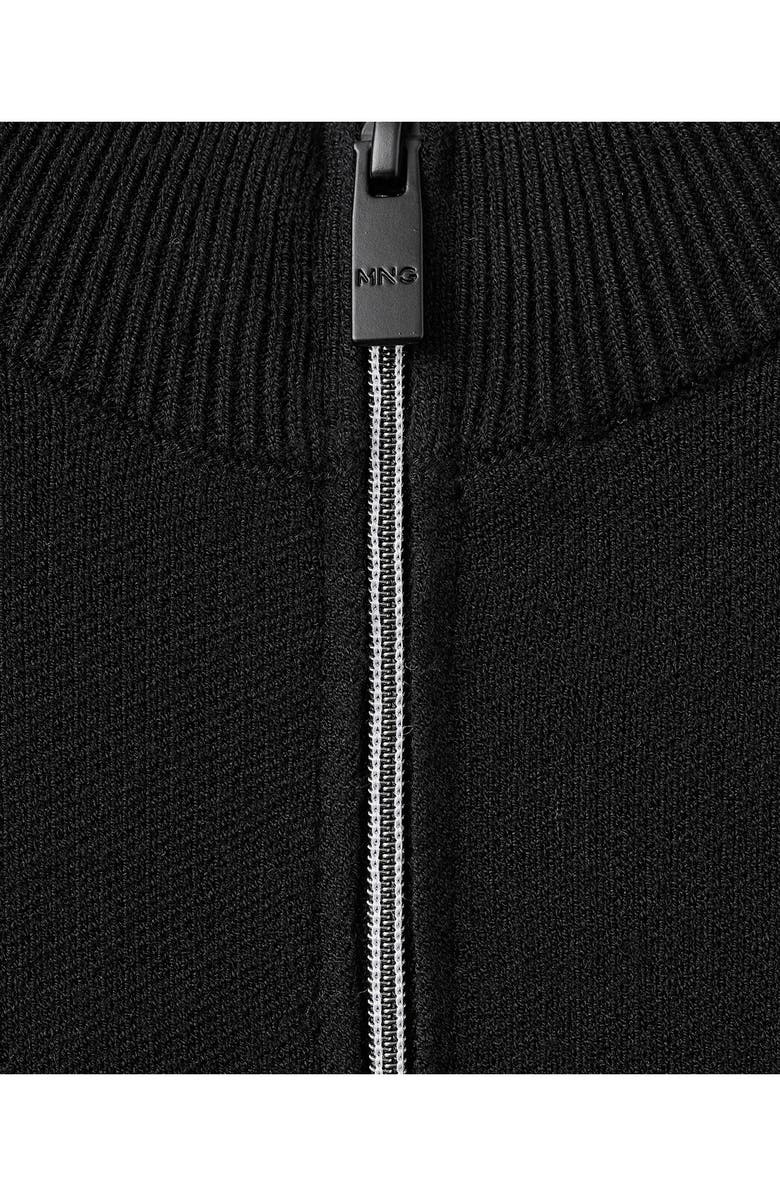 MANGO Comfort Stretch Crewneck Zip Cardigan, Alternate, color, Black