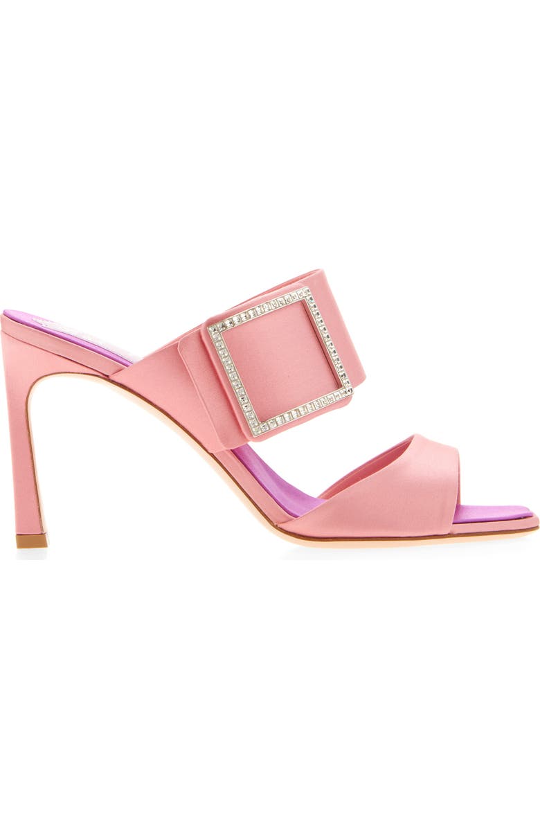 Roger Vivier Trompette Crystal Buckle Satin Sandal, Alternate, color, Rosa Antico Chiaro