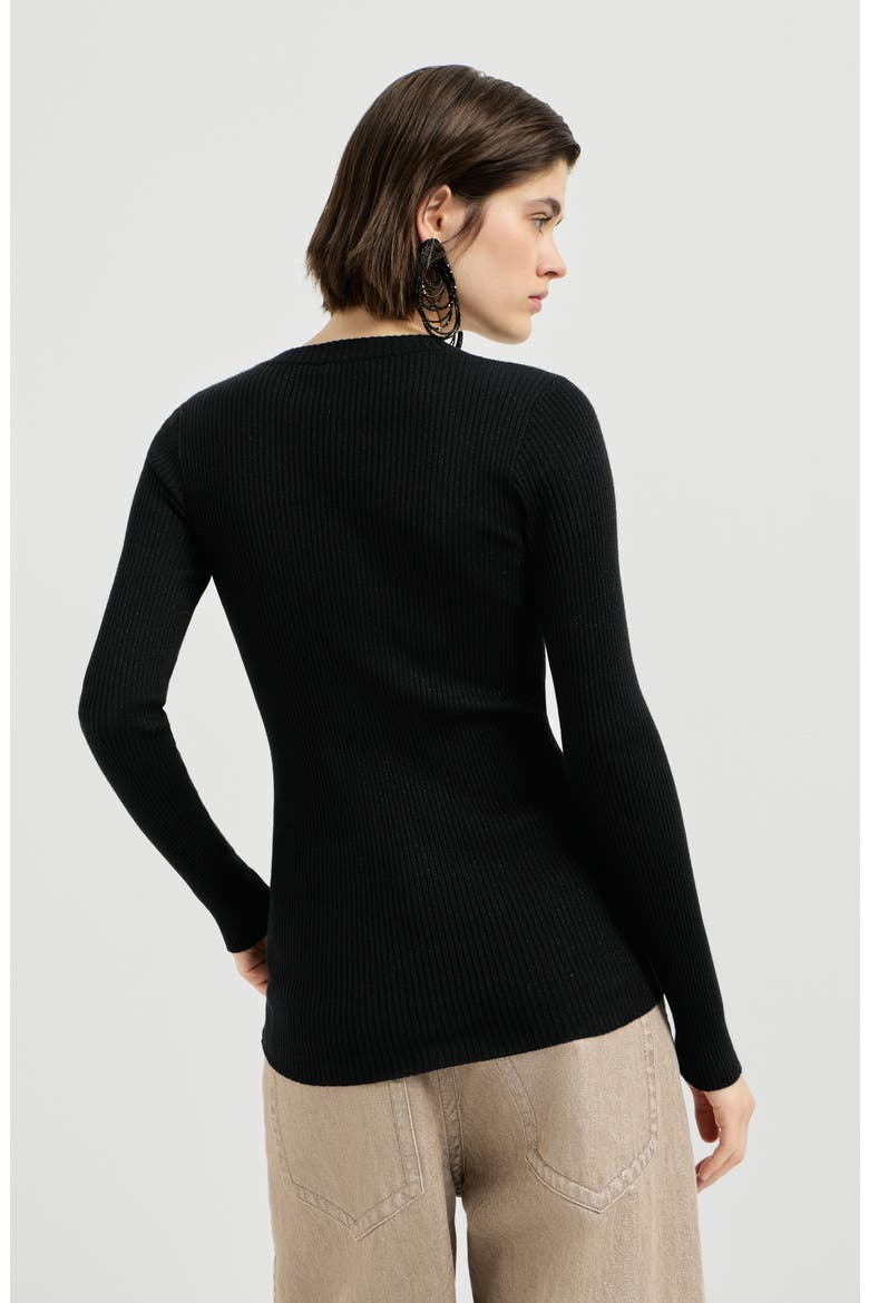 Sparkling cashmere and silk rib knit lightweight sweater, Alternate, color, Black