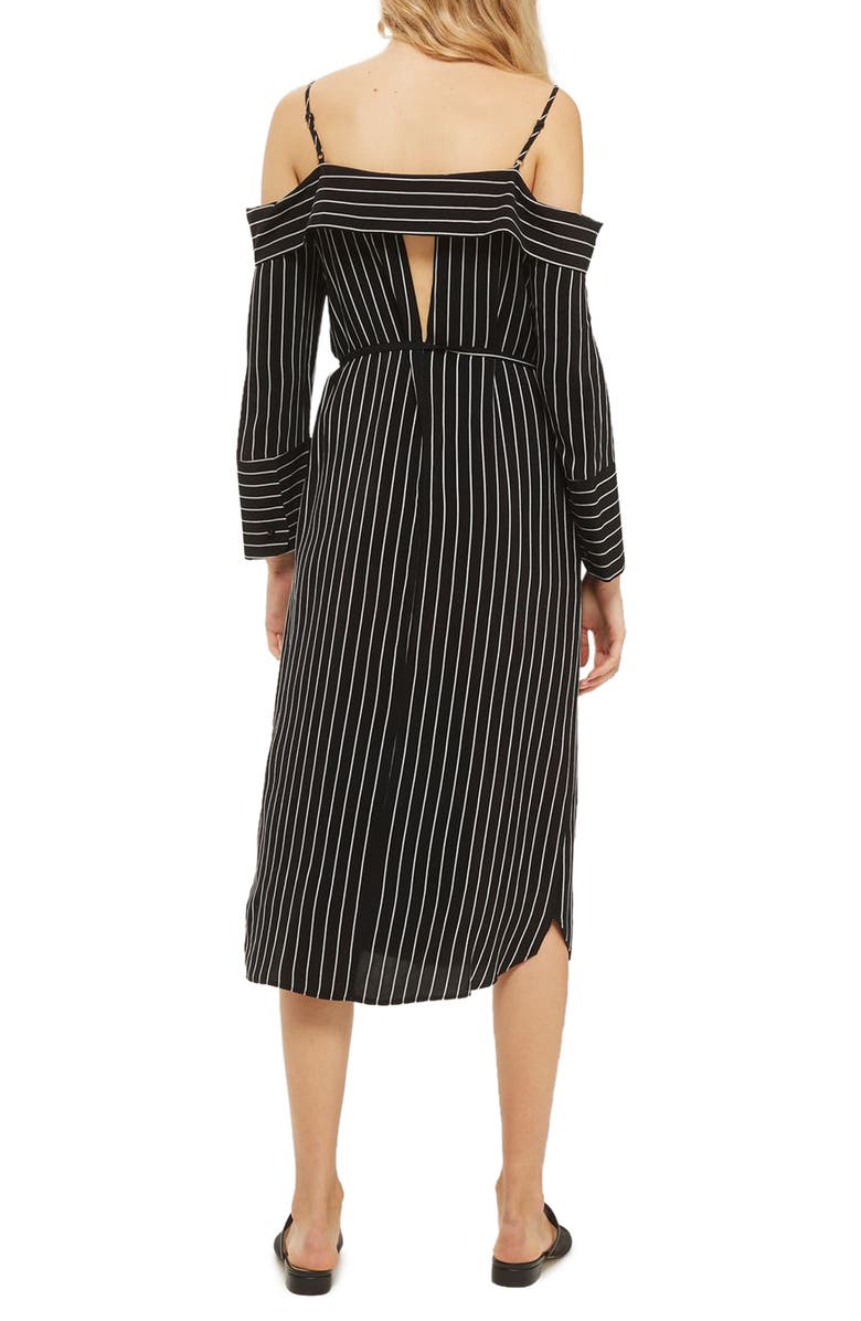 Topshop Pinstripe Midi Shirtdress, Alternate, color,