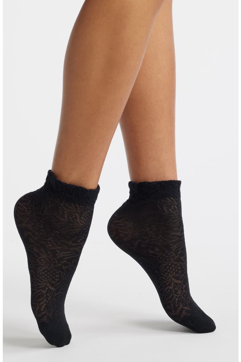 Sweet Florence Lace Socks, Main, color, BLACK