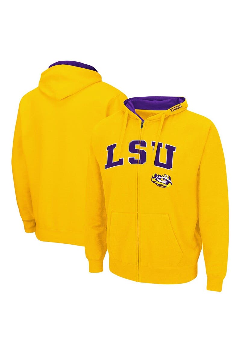 Men's Colosseum Gold LSU Tigers Arch & Logo 3.0 Full-Zip Hoodie, Main, color, Gold