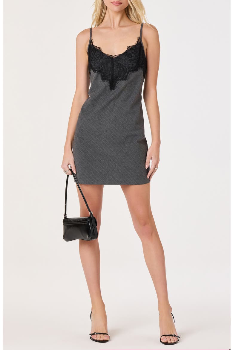 Aleta Pinstripe & Lace Mini Slipdress, Alternate, color, CHARCOAL