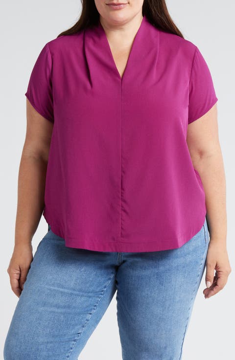 V-Neck Crêpe de Chine Top (Plus)