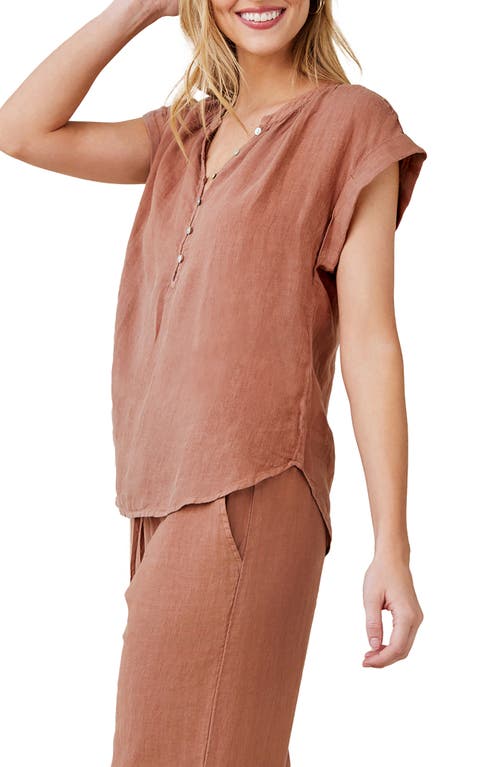 Shop Bella Dahl Short Sleeve Linen Top In Terracotta Brown