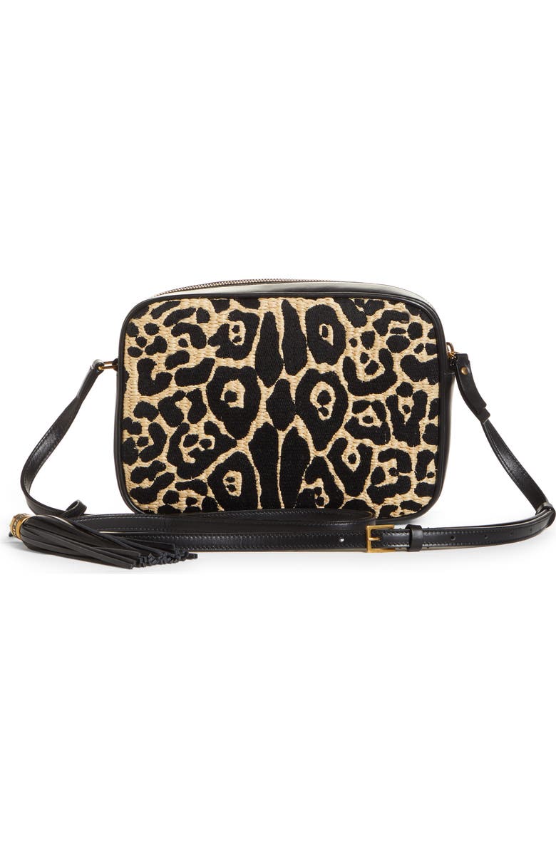 Saint Laurent Medium Lou Jaguar Pattern Raffia Camera Bag, Alternate, color,