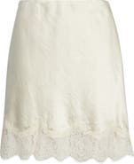 Open Edit Lace Trim Satin Miniskirt