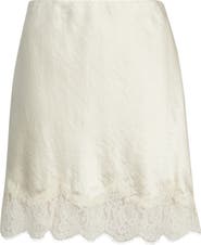Open Edit Lace Trim Satin Miniskirt