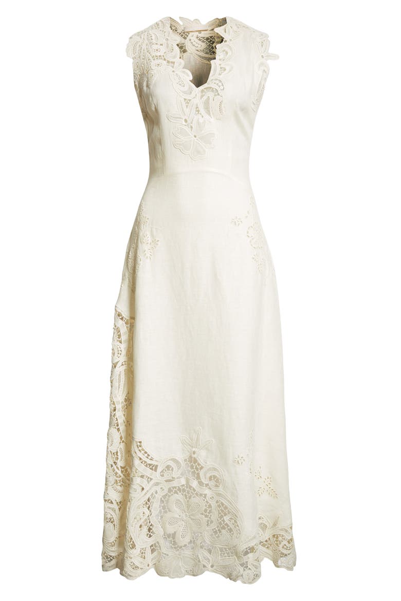 Olivette Lace & Linen Dress, Alternate, color, PRISTINE