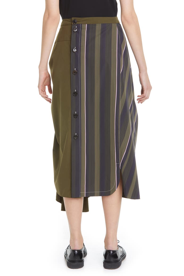 Tie Front Asymmetrical Cotton Midi Skirt, Alternate, color, DARK OLIVE