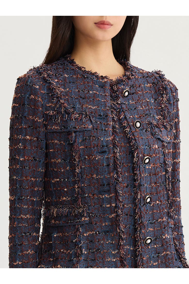 Tailored Fringe Trim Ribbon Knit Jacket, Alternate, color, Mahogany/Stardust/Charmeuse