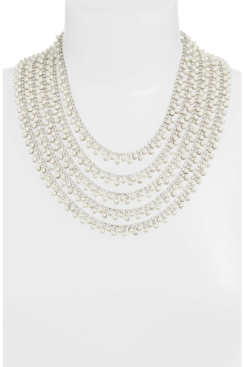 Crystal & Imitation Pearl Multistrand Collar Necklace, Alternate, color, PEARL