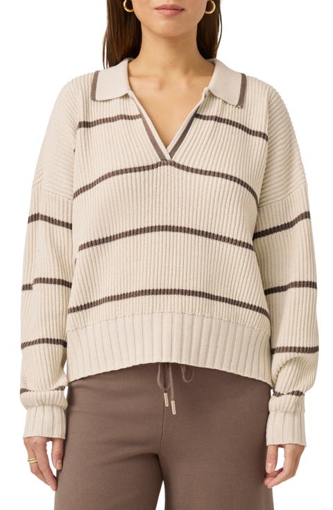 x @cellajaneblog Stripe Cotton Blend Polo Sweater