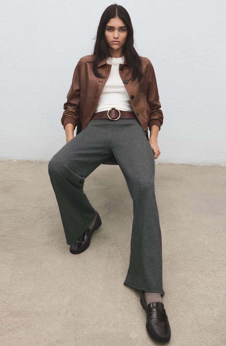 MANGO Straight Fit Elastic Waist Pants, Alternate, color, Grey