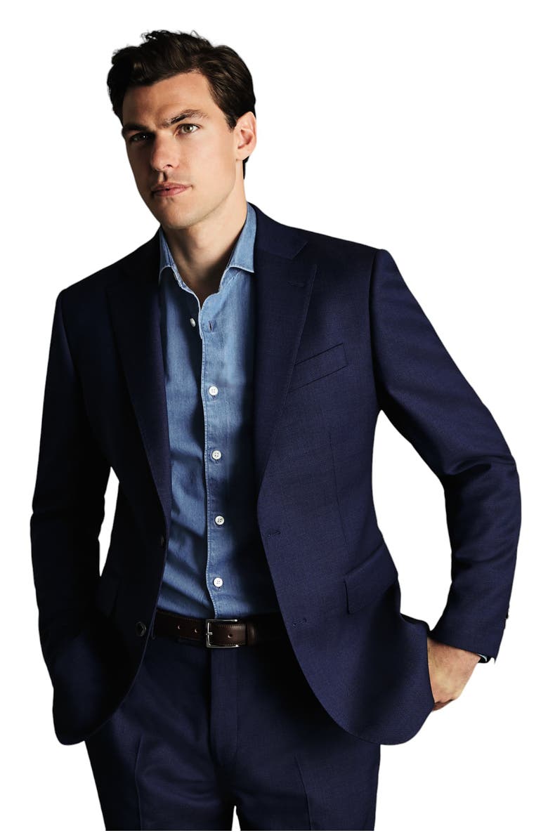 Charles Tyrwhitt Slim Fit Natural Stretch Birdseye Suit Jacket, Main, color, Indigo Blue