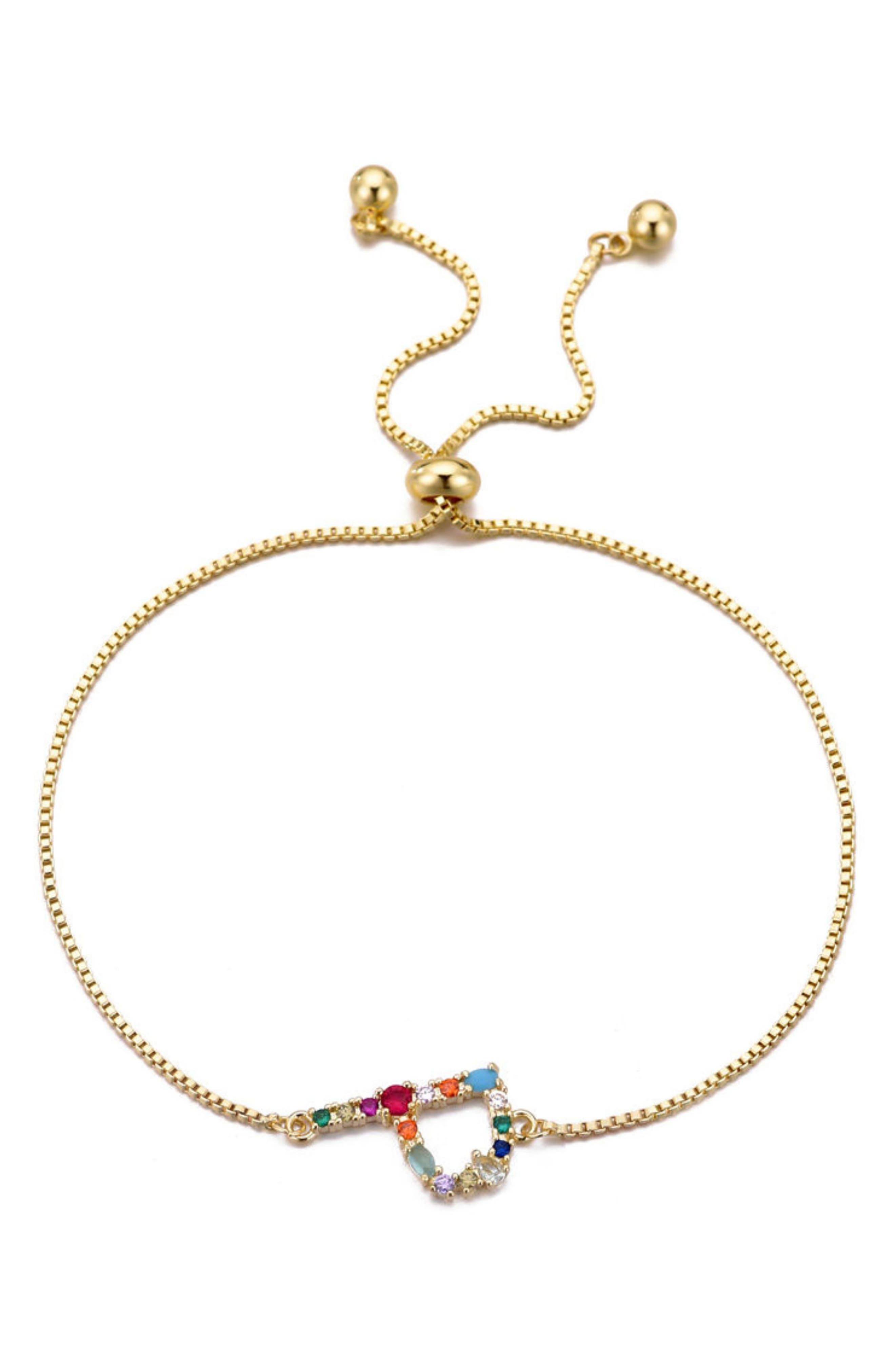 Mixed Crystal Initial Chain Bracelet