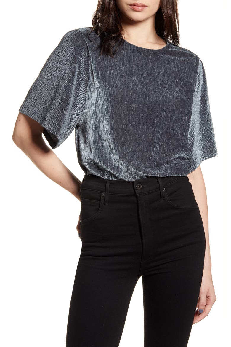 Crinkle Velvet Flutter Sleeve Top, Main, color, DARK METAL