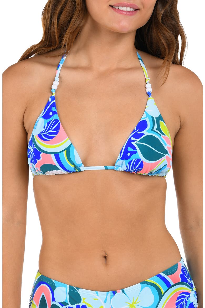 Hibiscus Triangle Bikini Top, Main, color, BLUE/ GREEN MULTI