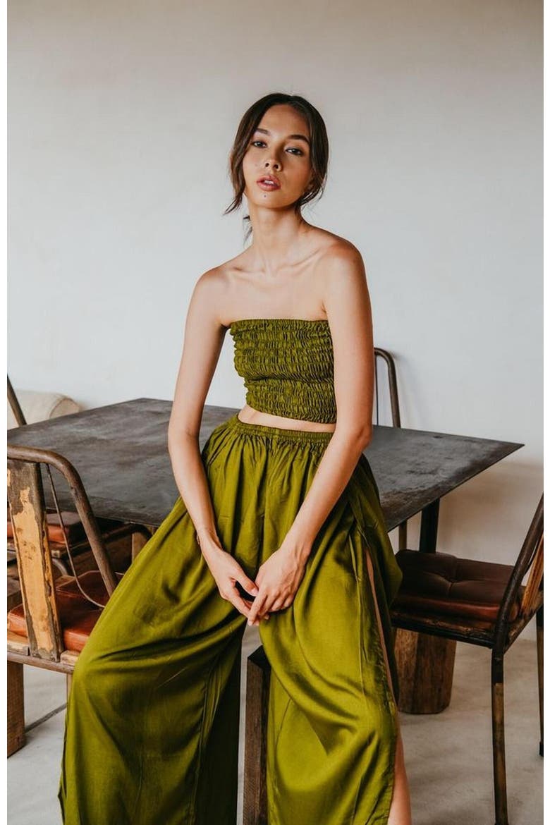 Judith Side Split Pants with Matching Tube Top, Alternate, color, Green