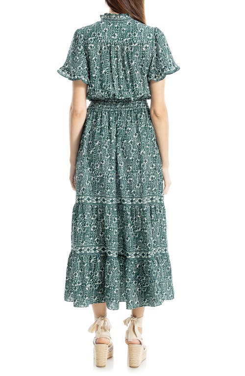 Max Studio Smocked Flutter Sleeve Maxi Dress In Green