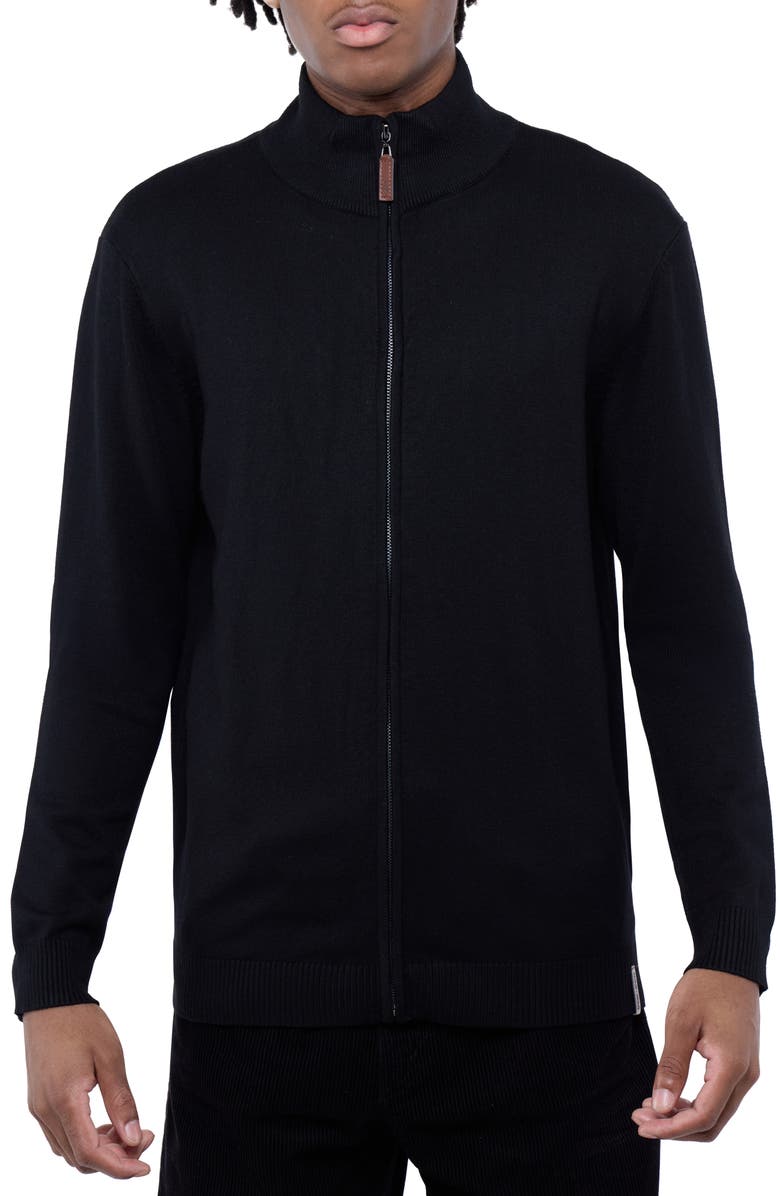 Spring + Mercer Mock Neck Full Zip Sweater, Main, color, Black