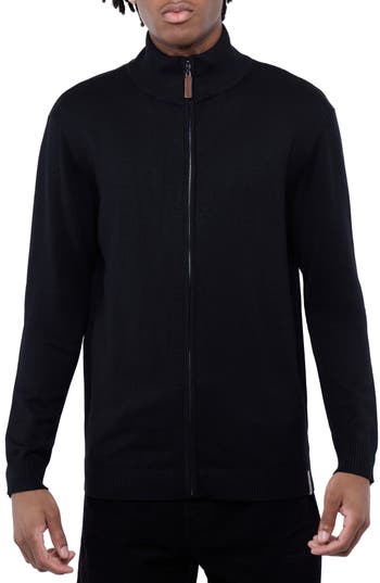 Spring + Mercer Mock Neck Full Zip Sweater In Black
