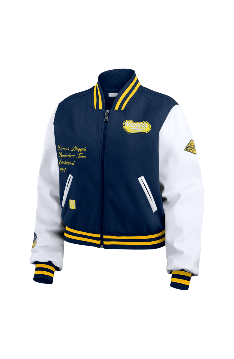 WEAR by Erin Andrews Women's WEAR by Erin Andrews Navy/White Denver Nuggets Cropped Varsity Full-Zip Jacket, Alternate, color,