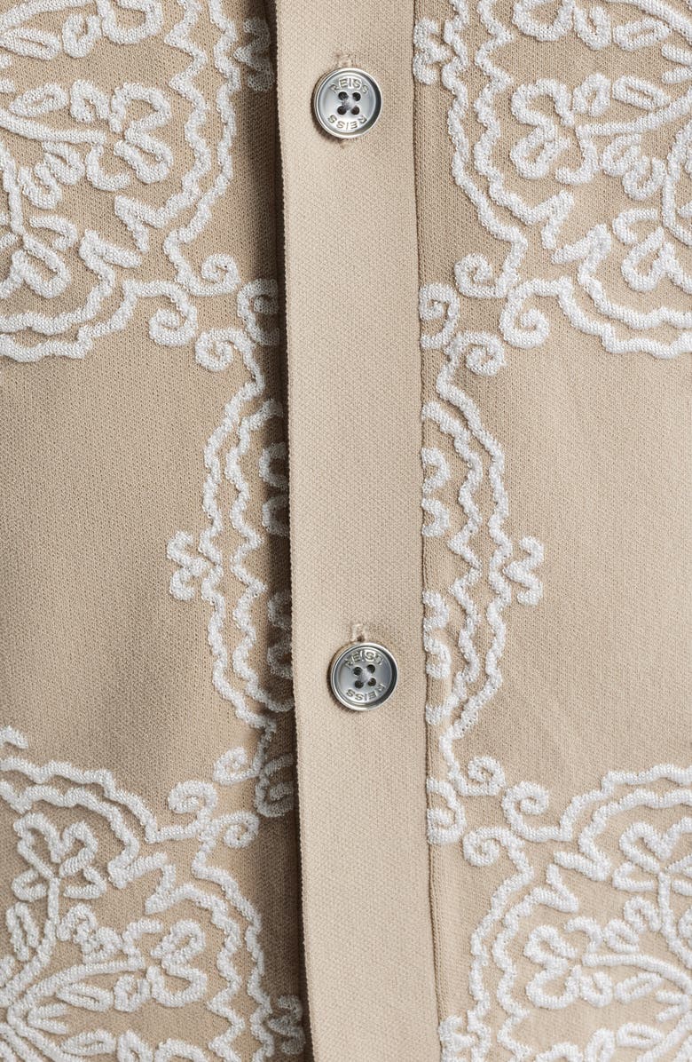 Reiss Gabriel Jacquard Cotton Blend Knit Camp Shirt, Alternate, color, Champagne/ White