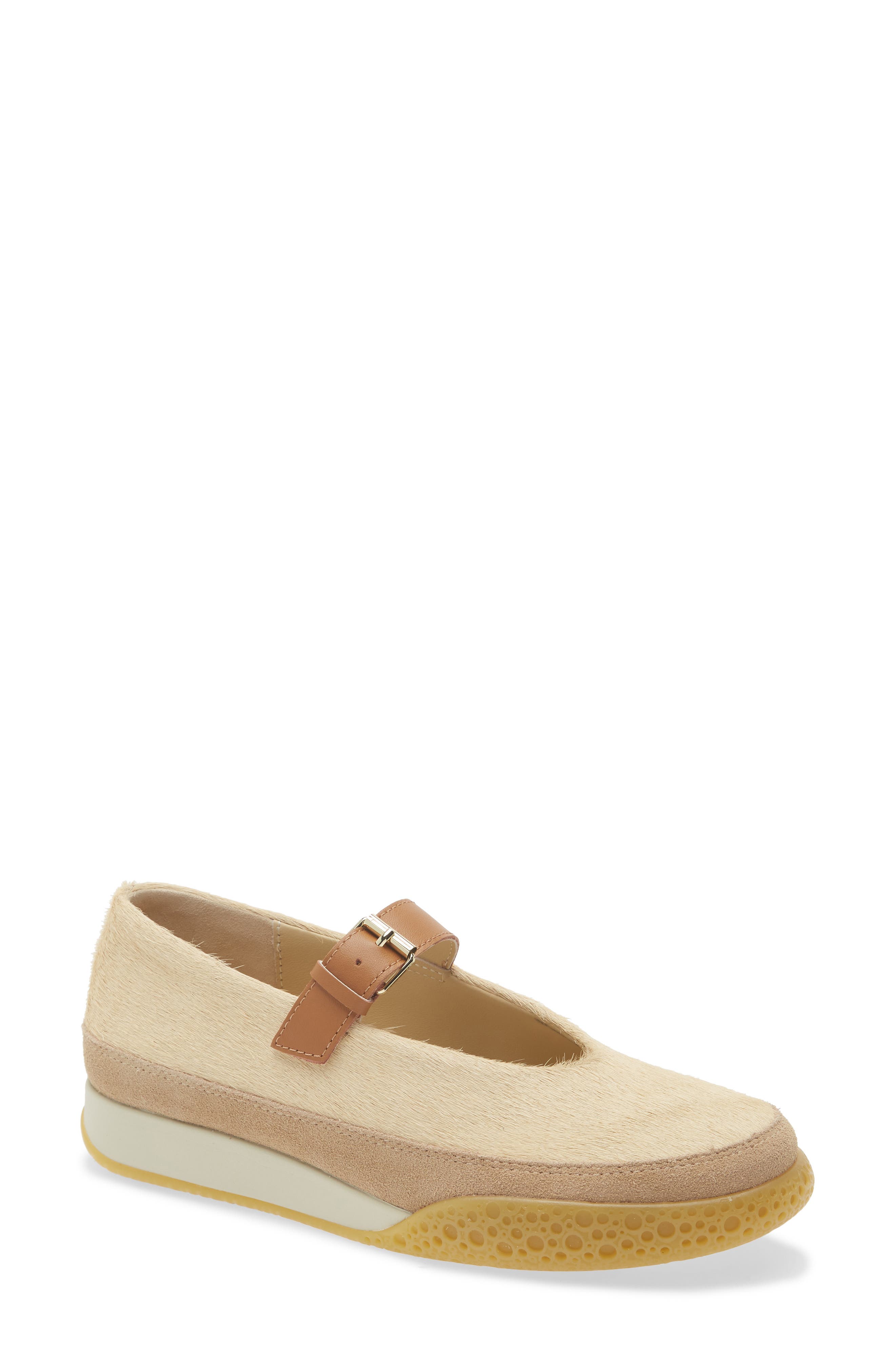 Bubble Pompa Genuine Calf Hair Mary Jane Sneaker, Main, color, SAND