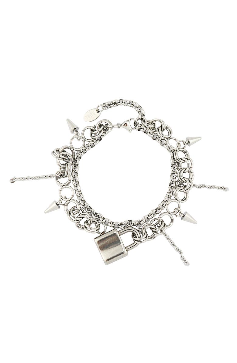 REBL Lock and Spikes Chain Bracelet, Main, color,