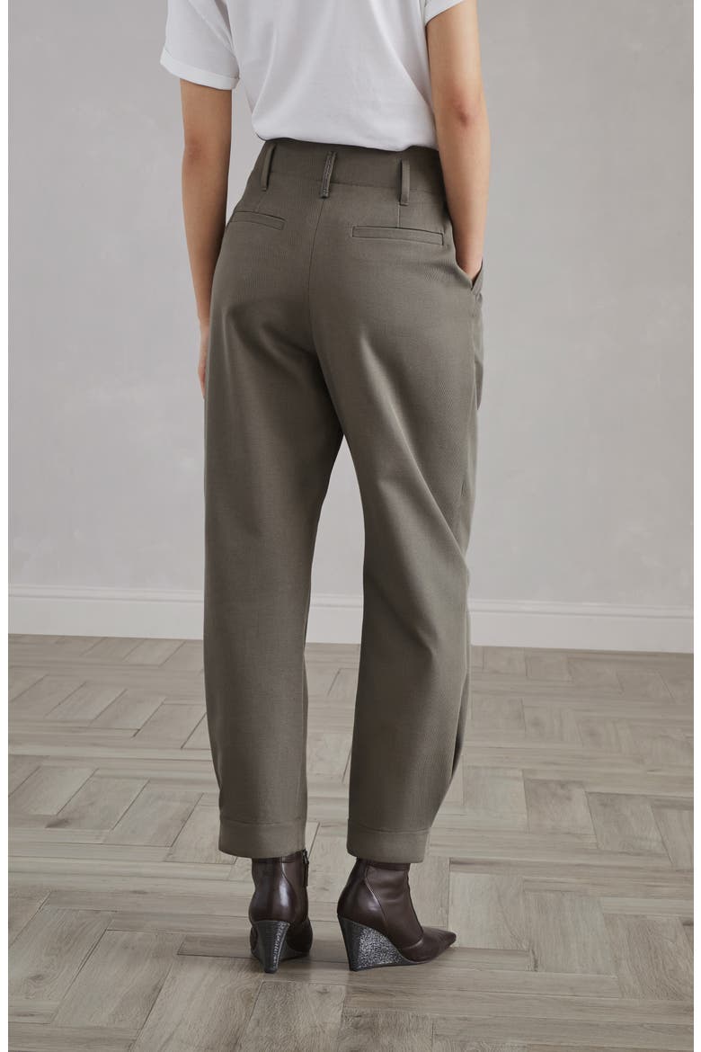 Cotton and wool cover sartorial baggy trousers with monili, Alternate, color, Khaki