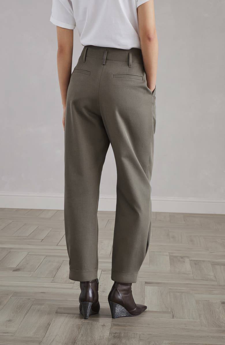 Brunello Cucinelli Cotton and wool cover sartorial baggy trousers with monili, Alternate, color, 