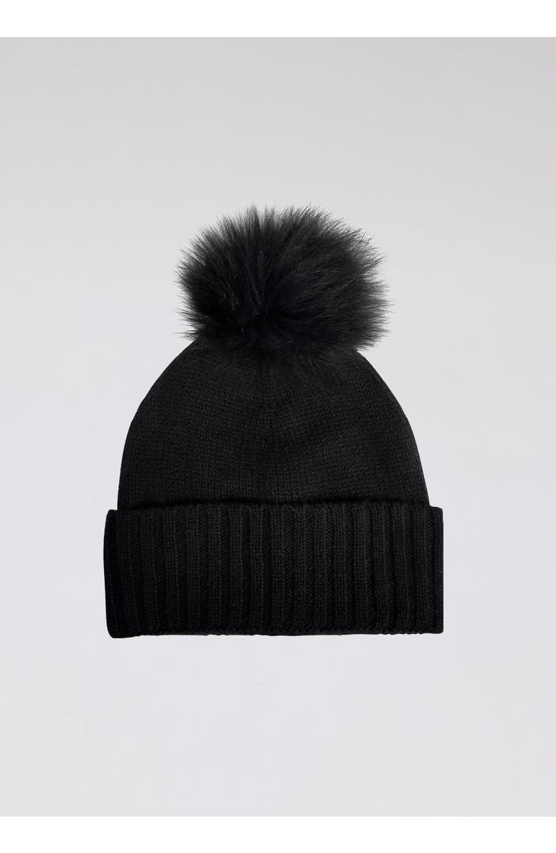 Hat Attack Classic Cashmere Slouch Hat with Faux Fur Pom, Alternate, color, Black