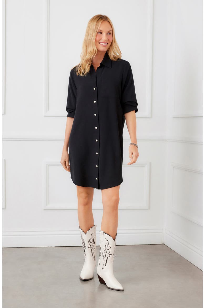 Ruched Sleeve Shirtdress, Alternate, color, BLACK