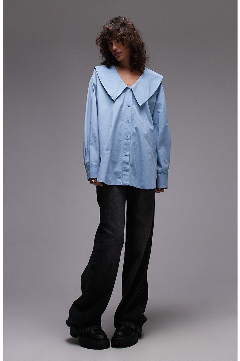 Point Collar Cotton Poplin Button-Up Shirt, Alternate, color, MID BLUE