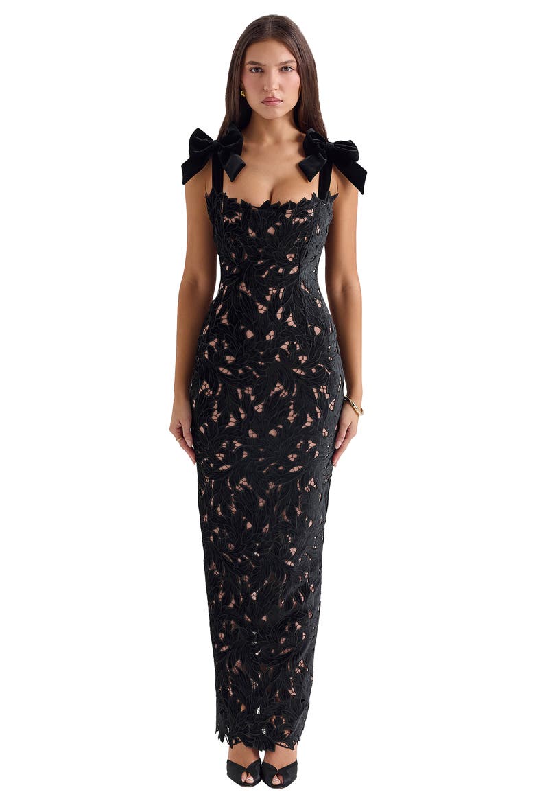 Tiff Velvet Lace Body-Con Gown, Alternate, color, BLACK