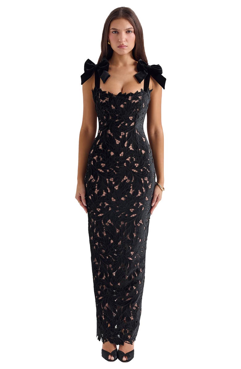 HOUSE OF CB Tiff Velvet Lace Body-Con Gown, Alternate, color, Black