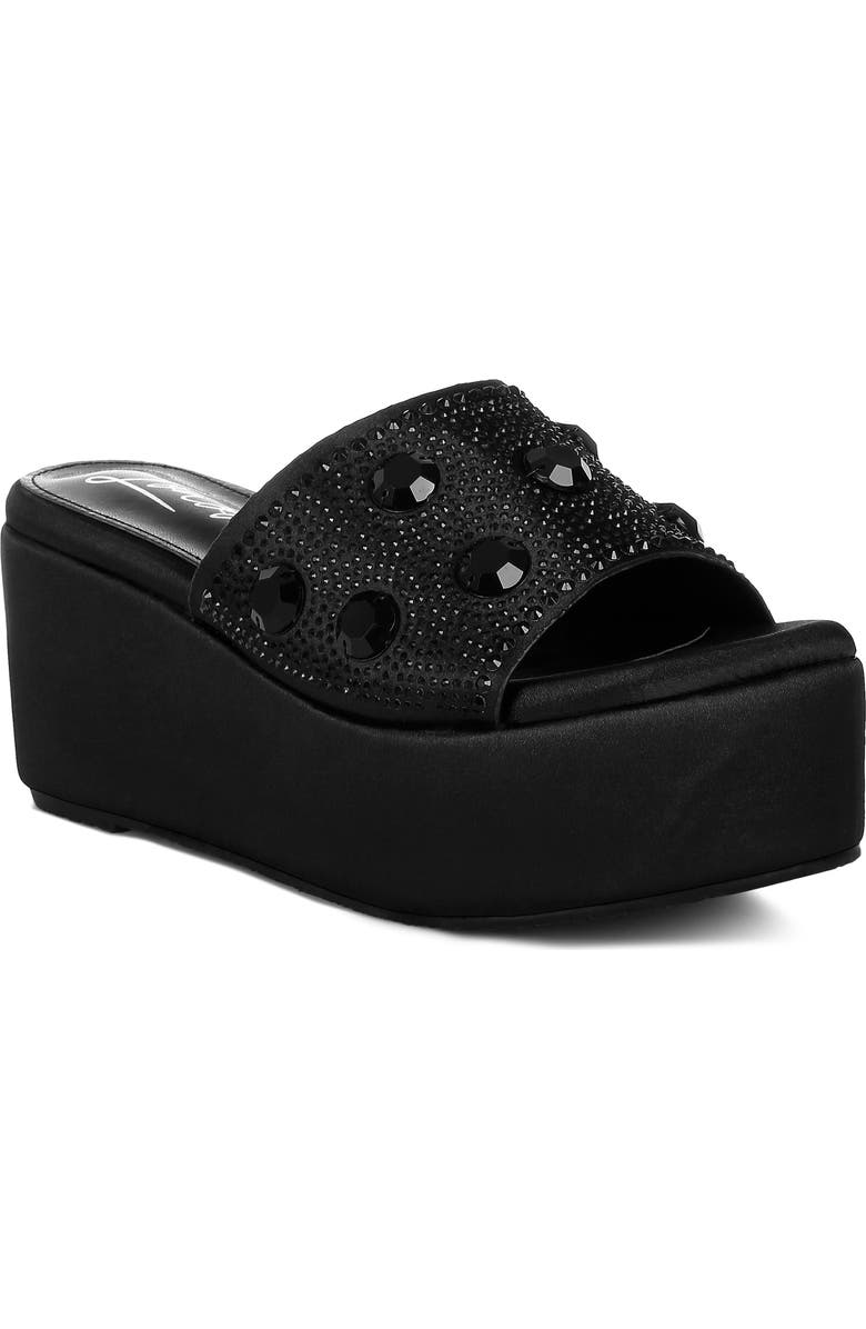 LONDON RAG Meta Charts Wedge Sandal, Main, color, Black