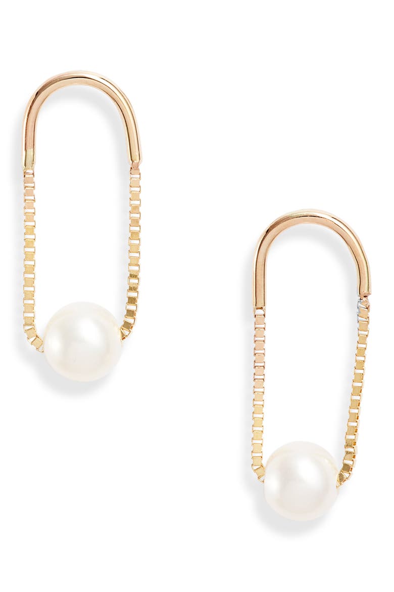 Crescent Pearl Drop Earrings, Main, color, YELLOW GOLD