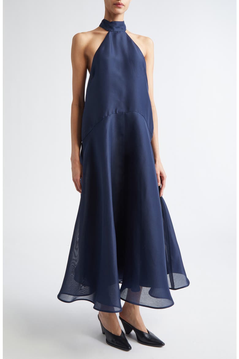Becca Sleeveless Silk Gown, Alternate, color, NAVY