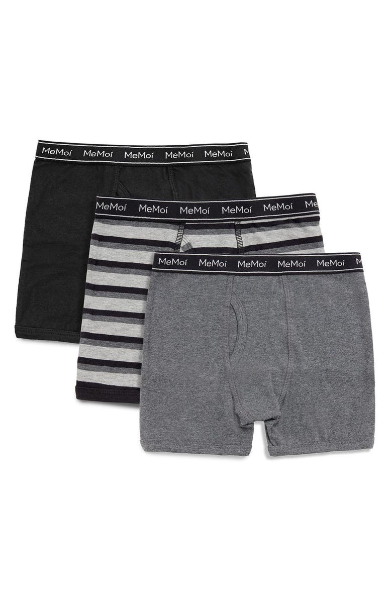 MeMoi Kid's 3 Pair Pack Boxer Briefs, Main, color, Black Grey Grey