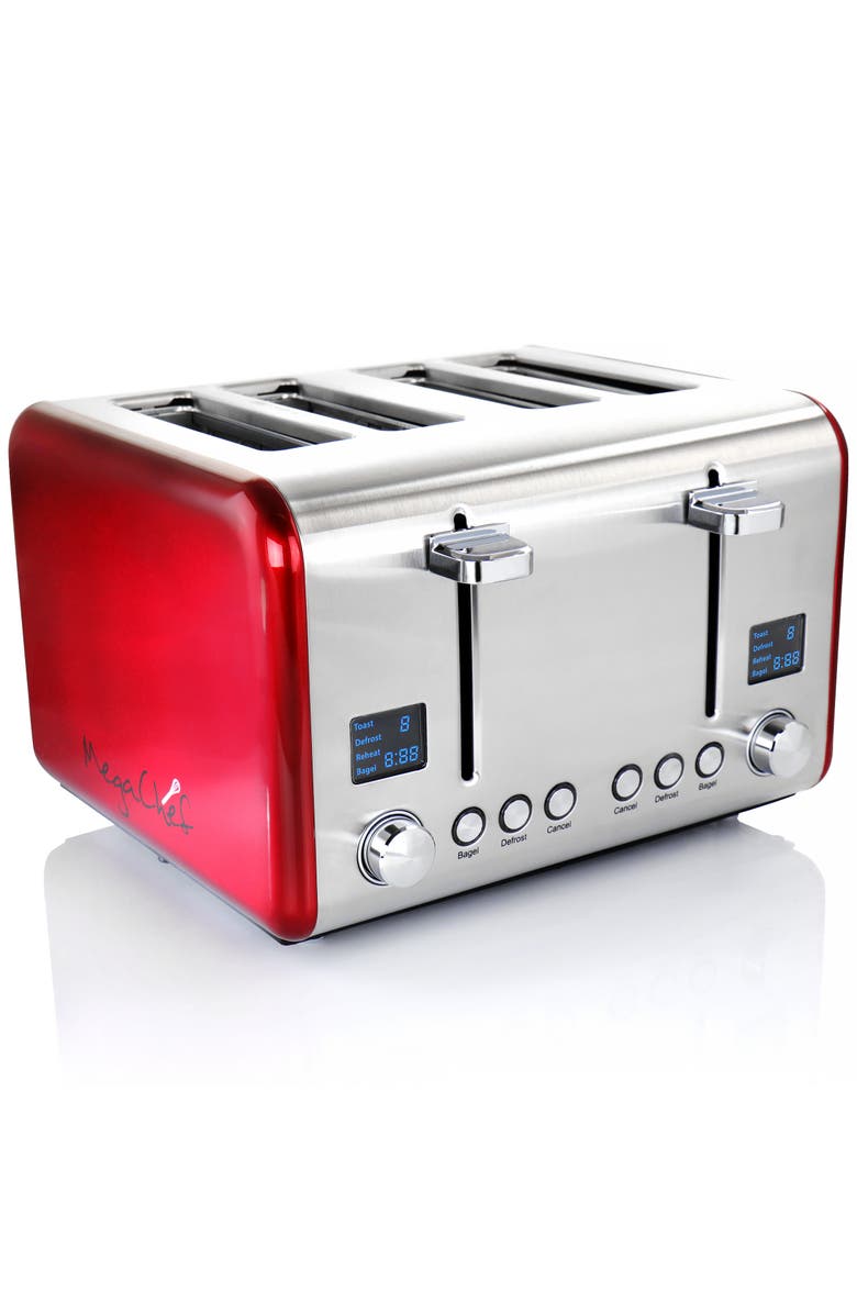 Megachef 4 Slice Toaster in Stainless Steel Red, Alternate, color,