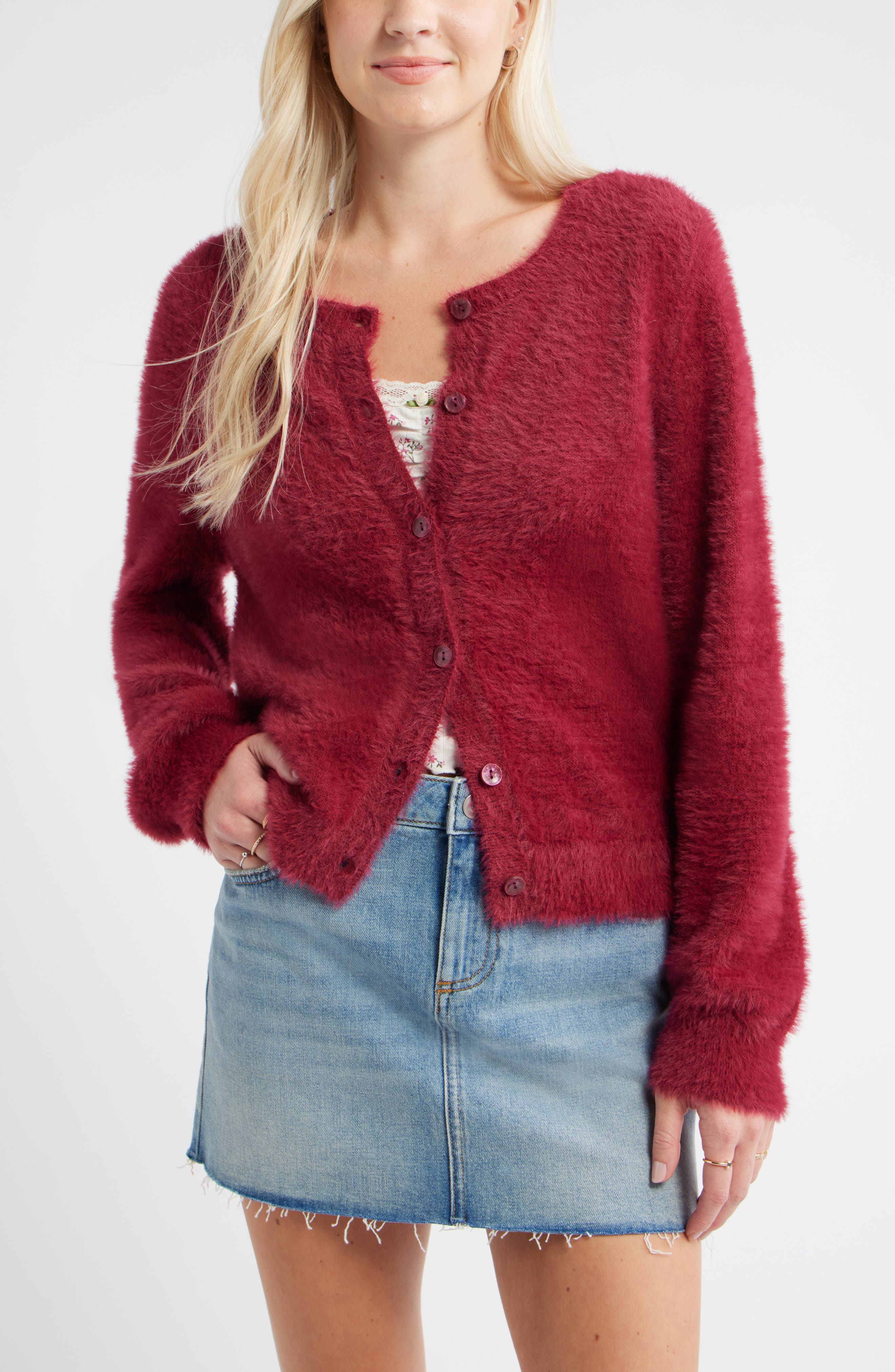 BP. Fuzzy Scoop Neck Cardigan