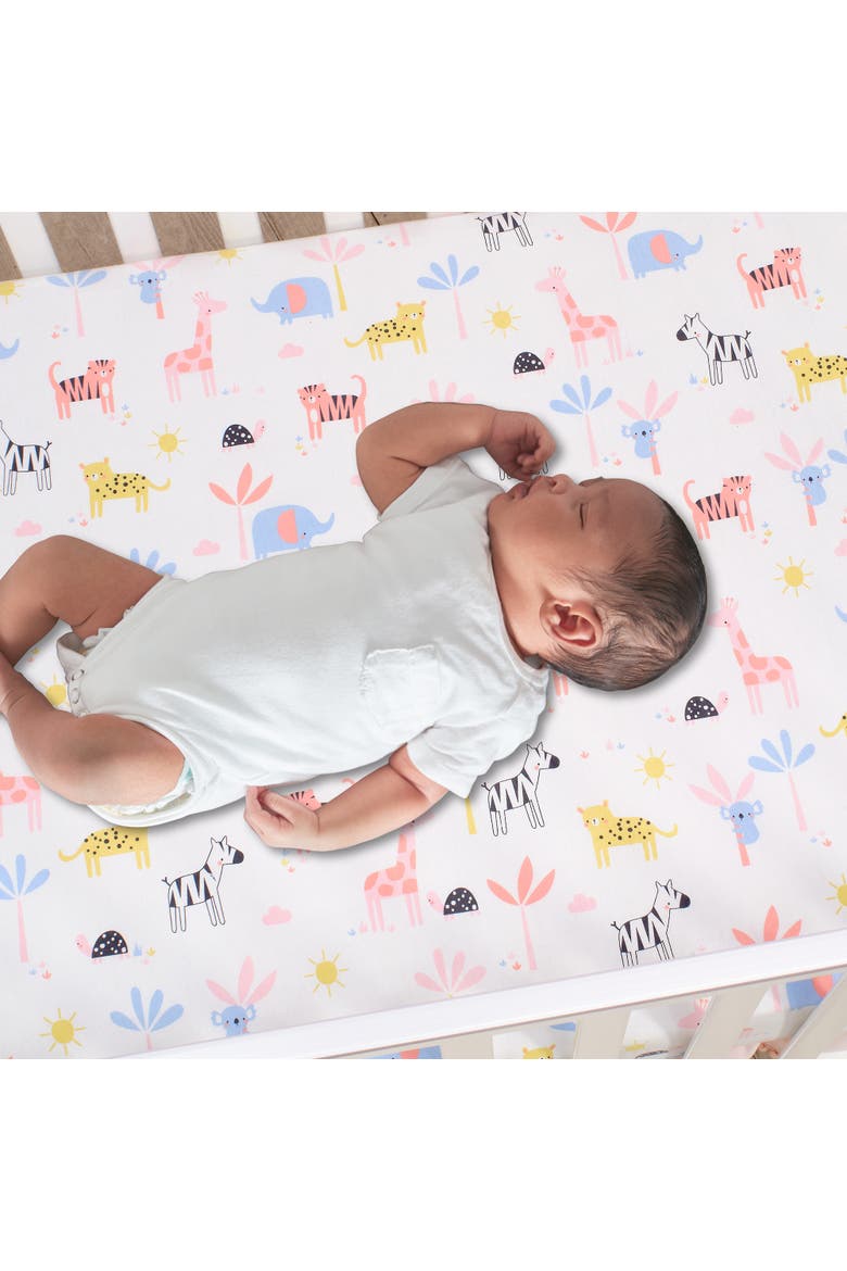 Snuggle Jungle Pastel Safari Cotton Jersey 3-Piece Crib Bedding Set, Alternate, color, Pink