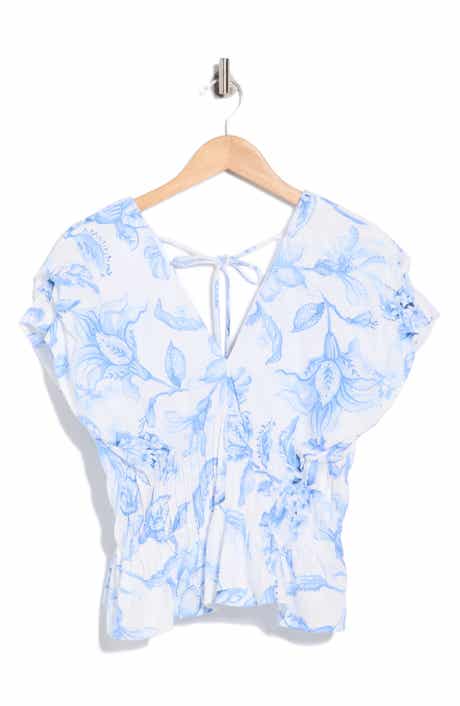 Parker Floral Short Sleeve Pleated Peplum Top