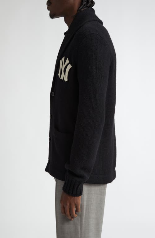 Ralph Lauren X Yankees Cashmere Cardigan In Classic Black W/cream