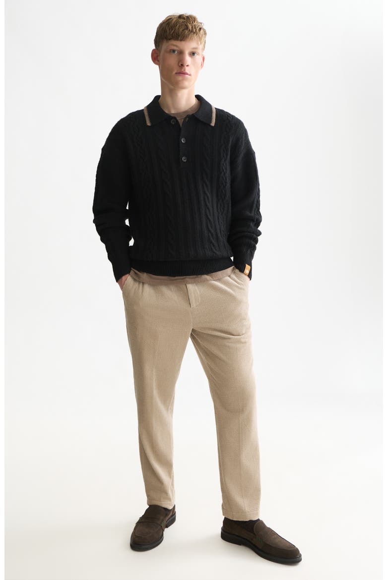 Cable Knit Polo Sweater, Alternate, color, METEORITE