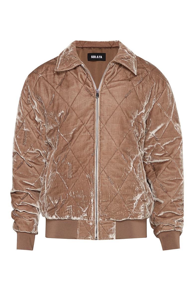 Jeremy Diamond Quilted Crushed Velvet Bomber Jacket, Main, color, BEIGE