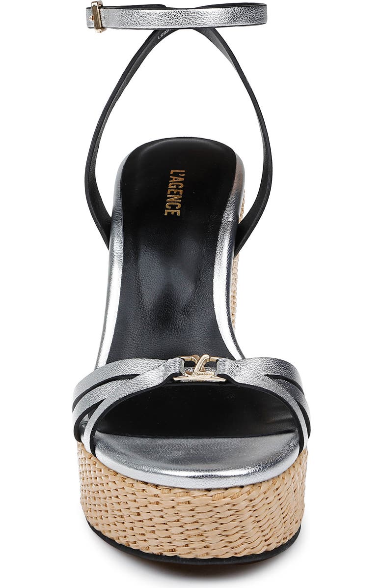 L'AGENCE Genevra Ankle Strap Platform Sandal, Alternate, color, Silver Leather