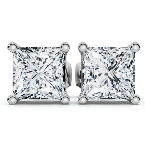 1 - 4 Ct TW Princess Cut Diamond Studs in 14k Gold Earrings Lab Grown
